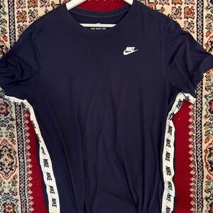 Nike Men’s Navy Short-Sleeve Logo Tee with White Side Tape